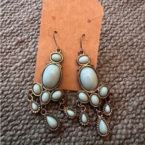 Robin's Egg Blue and Silver Tiered Stone Earrings